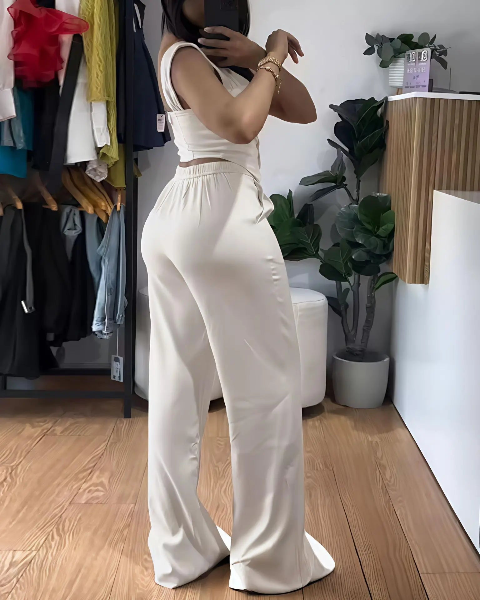 Chic Women Suit Y2k Sexy Two Piece Set Summer Sleeveless Slim Vest And Wide-leg Trouser Sets Elegant Solid Pants Women's Outfit