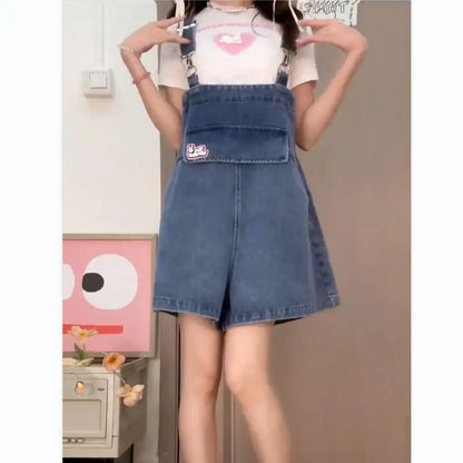 Denim Jumpsuit Rabbit Ears Cute Girl Chic Wide Legs High Waist Loose Korean Japan High Street Solid Jump Suits Women