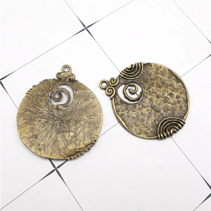 2PCS Antique Charm Ancient Tone Round Shaped Alloy Pendants Crafts 52*44mm Jewelry Making Accessory DIY Findings Charms Pendant Anqitue Bronze