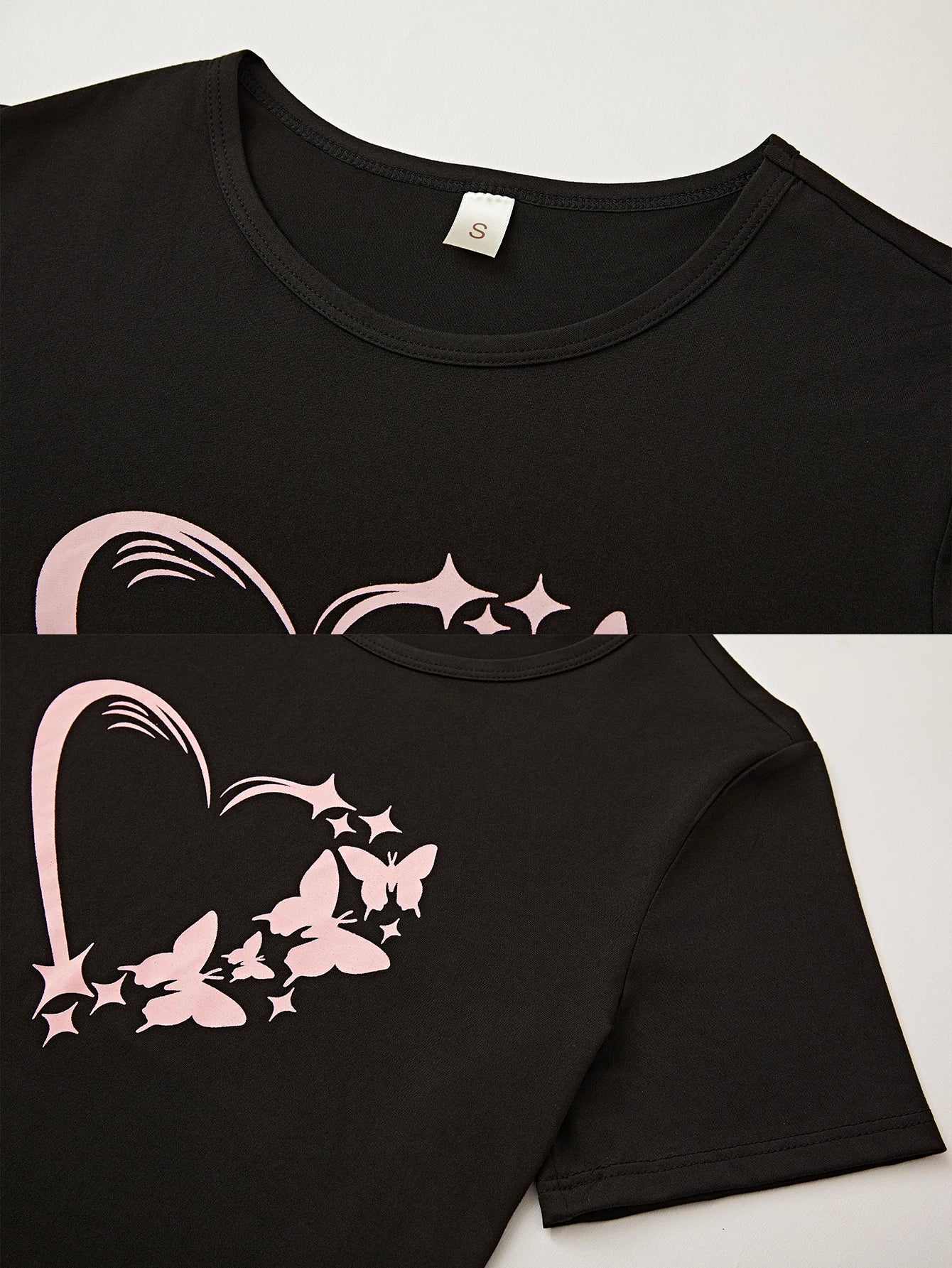 Women's new style pajamas short sleeve black top heart pattern pink shorts Casual elegant two-piece home wear