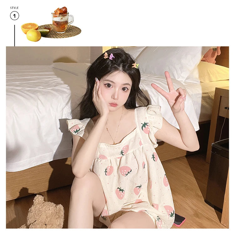 Summer Spwear Women's 2025 New Japanese Sle Fre Vest orts Woven Cotton Thin Home Clothes Set Sweet Print ort Pants