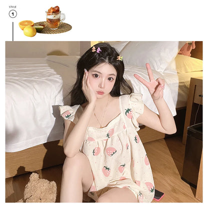 Summer Spwear Women's 2025 New Japanese Sle Fre Vest orts Woven Cotton Thin Home Clothes Set Sweet Print ort Pants