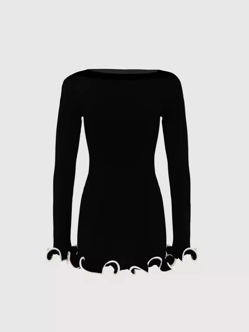 Fashionable women's sexy slim knit dress autumn high waisted party skirt wrapped hip ruffle edge short skirt Badiee Stylez