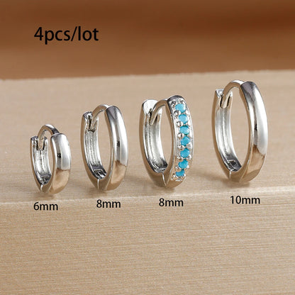 4PCS Set Stainless Steel Huggie Minimal Hoop Earrings 6/8/10mm Crystal Zirconia Helix Tragus Cartilage Earrings Piercing Jewelry Badiee Stylez