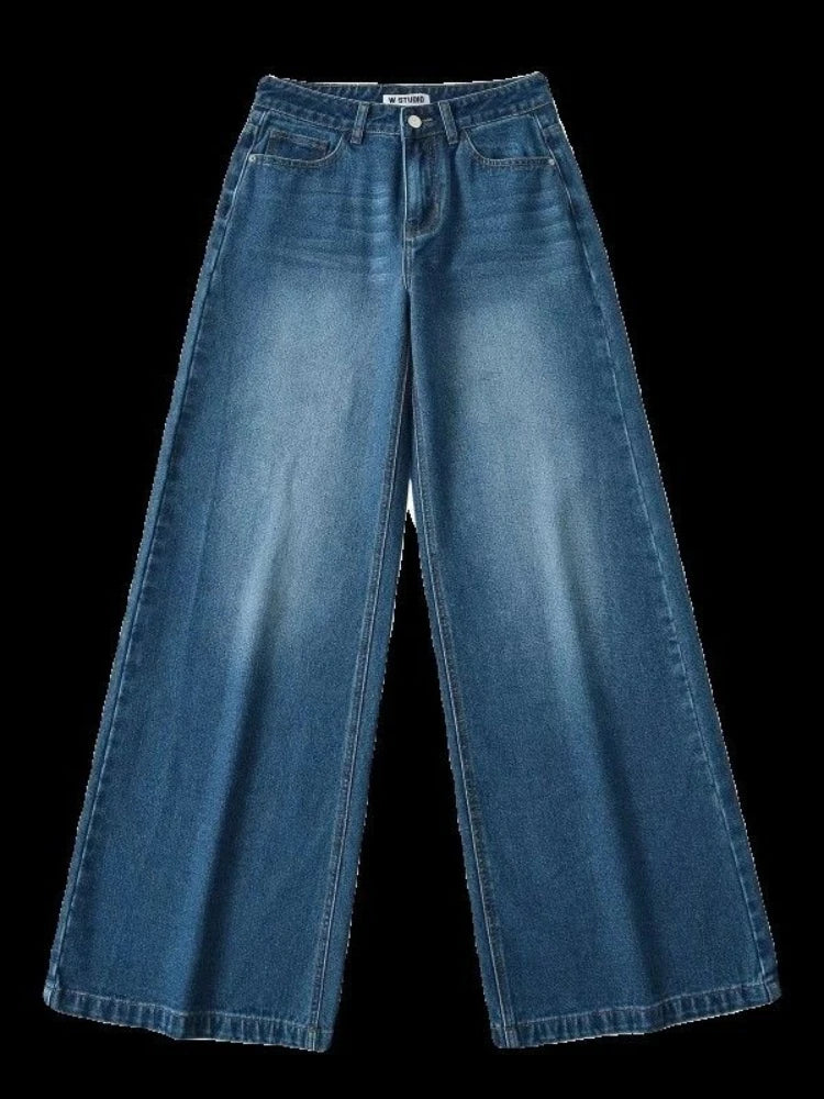 Retro American plus straight leg women jeans washed and versatile Gothic Harajuku loose fit high waisted casual jeans y2k pants