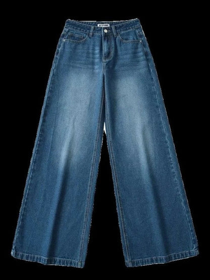 Retro American plus straight leg women jeans washed and versatile Gothic Harajuku loose fit high waisted casual jeans y2k pants