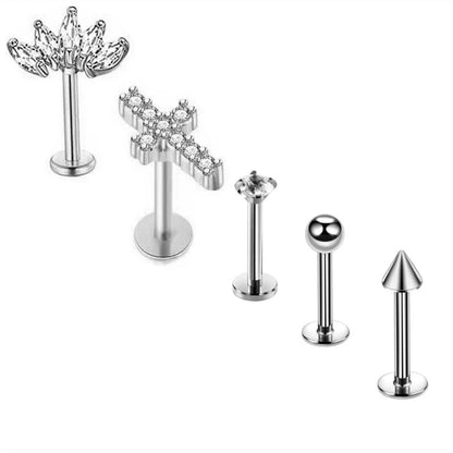 5PCS Flower Tragus Piercing Set Flat Back Cz Cartilage Stud Earring Helix Jewelry Conch Rook Stud Lot Labret Lip Piercing Bulk 5PCS Set24
