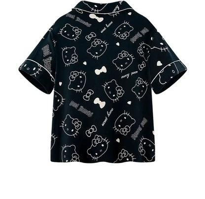 2Pcs/Set Hello Kitty Pajamas Anime Student Loungewear Kawaii Cute Girls Home Wear Shirt Shorts Set