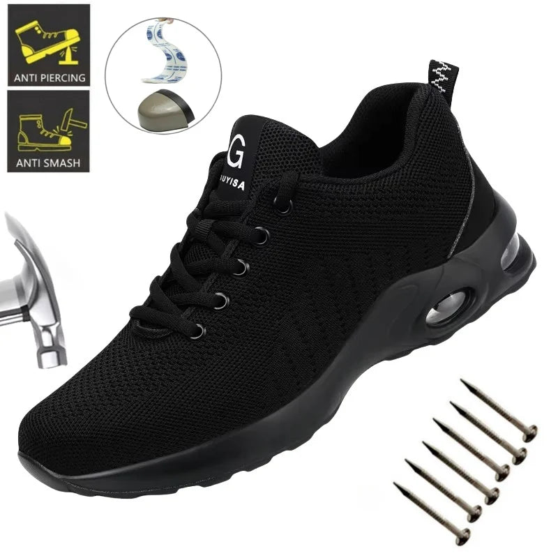 Air Cushion Work Safety Shoes For Men Breathable Work Sneakers Steel Toe Shoes Women & Man Anti-puncture Safety Protective Shoes - Badiee Stylez