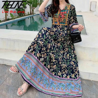 Indian Dress for Women Summer Embroidery Chic Elegant Party Dresses Clothes Vintage Long Maxi Prom Bohemian Beach Robe Vestidos Badiee Stylez