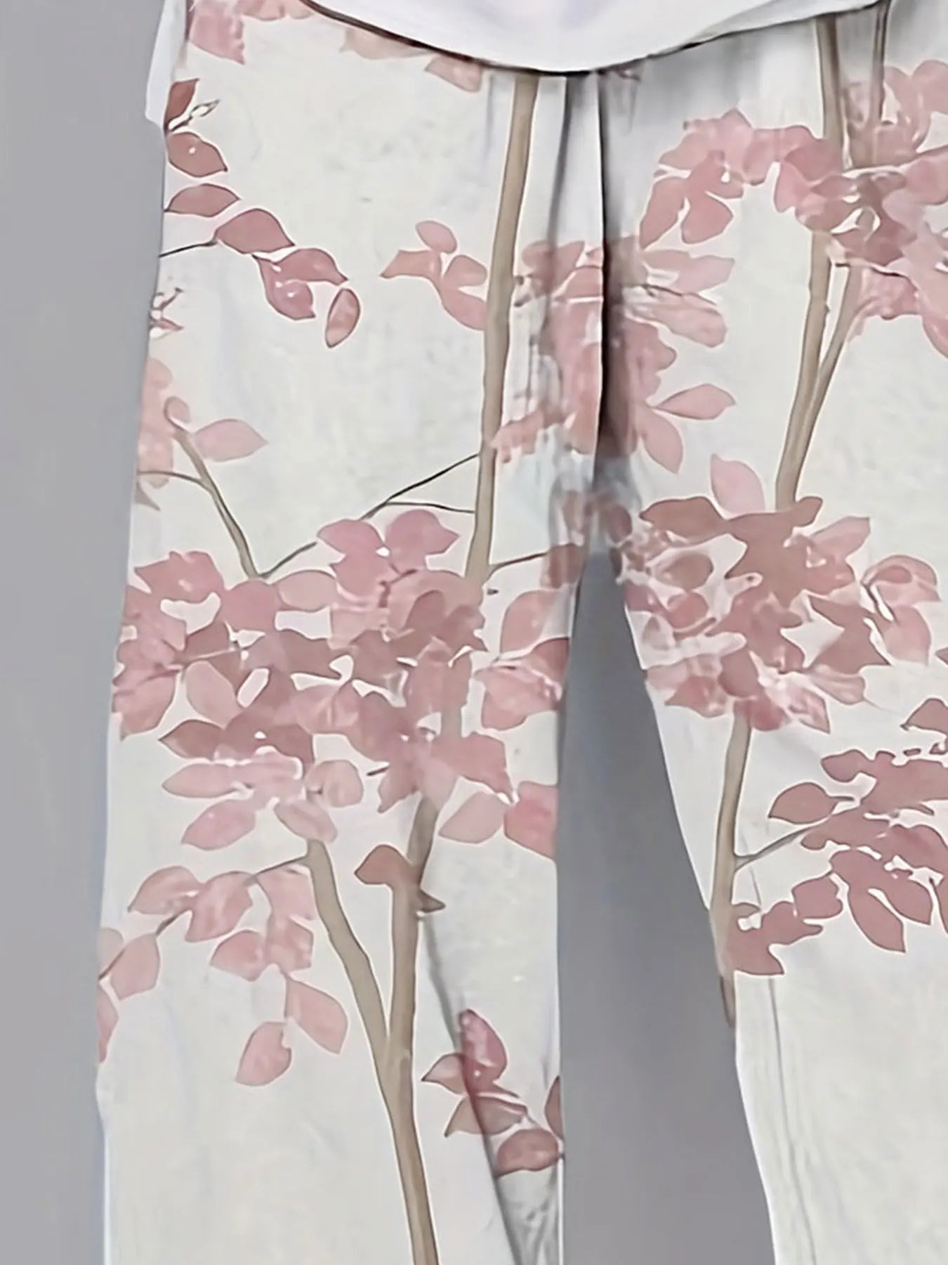 Womens Plus Size Casual Summer Pants Straight Leg Floral Print with Pockets Machine Washable Non Stretch Fabric for Casual Wear