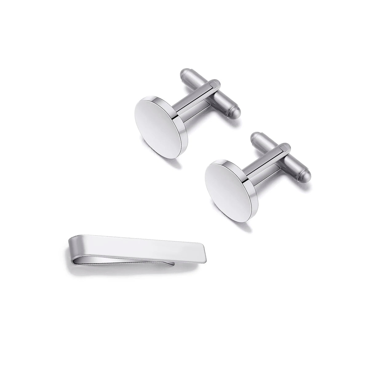 Custom Engraved Round Cufflinks & Tie Clip Set Stainless Steel Anniversary Wedding Birthday Groomsmen Gift for Father Husband Badiee Stylez