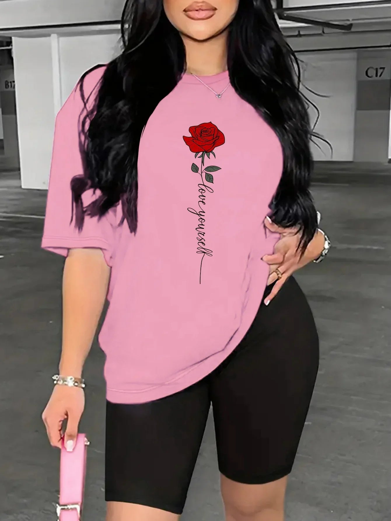 Rose Print Women's Short Sleeve T-Shirt one tops Tees Comfortable Casual Summer Fashion Clothing ﻿