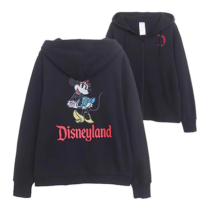 Disneyland Sweatshirt Castle Shining Mickey Disneyworld Letter Glitter Minnie Unisex Couple Women Zip Pocket Hooded Jumper Top Black disneyland CHINA