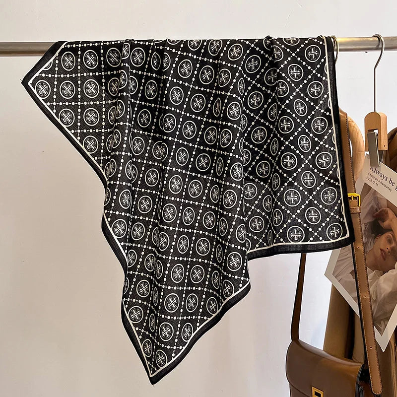 Fashion 70cm Cotton Square Scarf Women Floral Print Design Bandanas Lady Scarves Headband Accessories Handkerchief Hair QME195-03 65x65cm