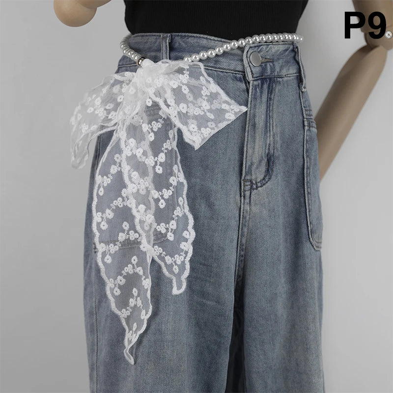 High-Quality Retro Silk Scarf Featuring Lace; Versatile Long Streamer Headband P9