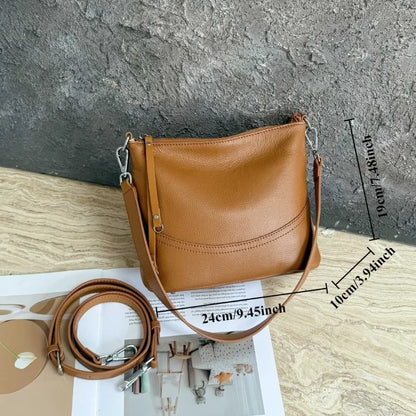 Women's Natural Cowhide Leather Crossbody Bag Two Straps- Convertible Shoulder Purse for Effortless Commuting Minimalist Tote
