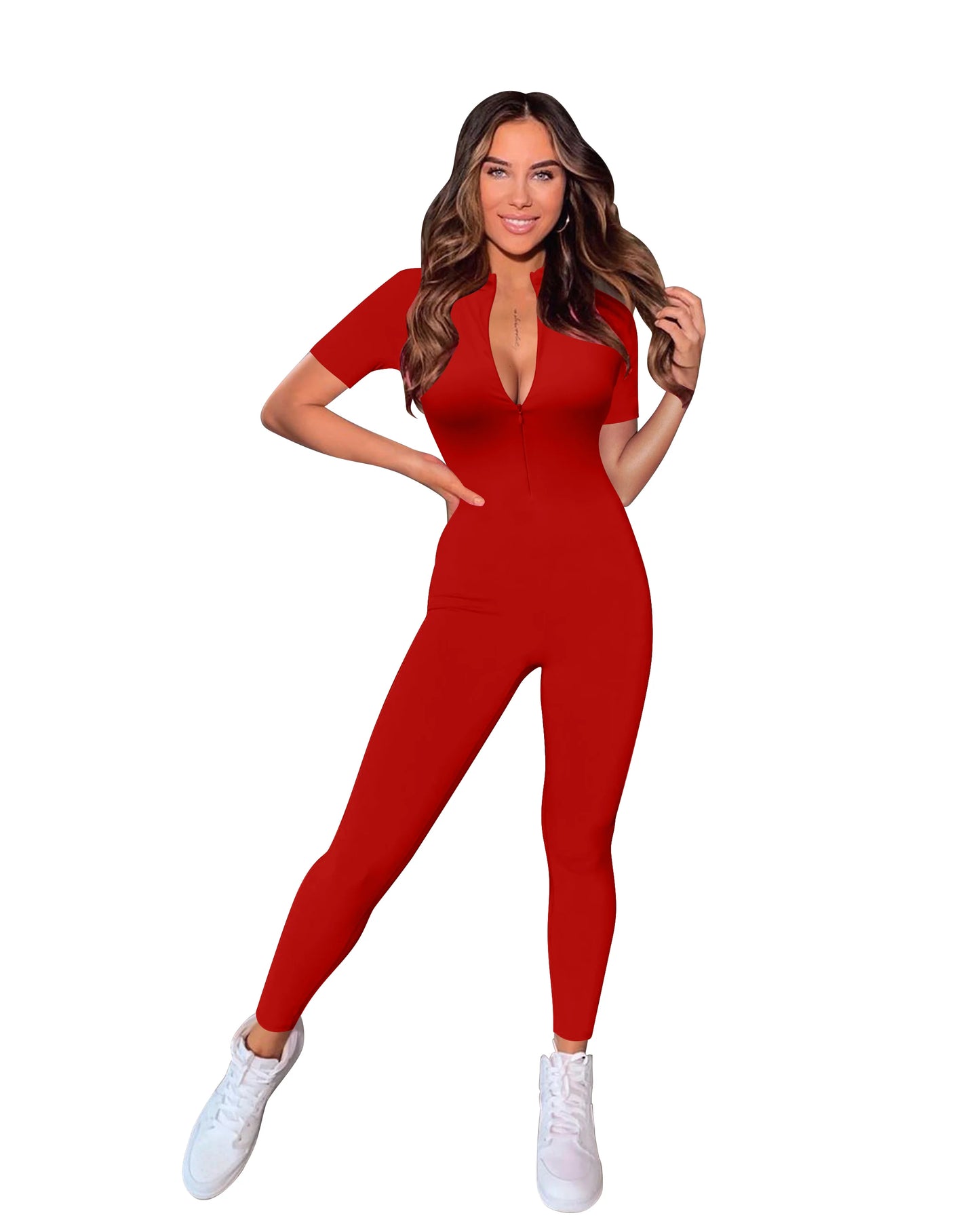New Autumn and Winter Short Sleeve V Neck Bodycon Jumpsuit Full Lengt Rompers Women Jumpsuits Badiee Stylez