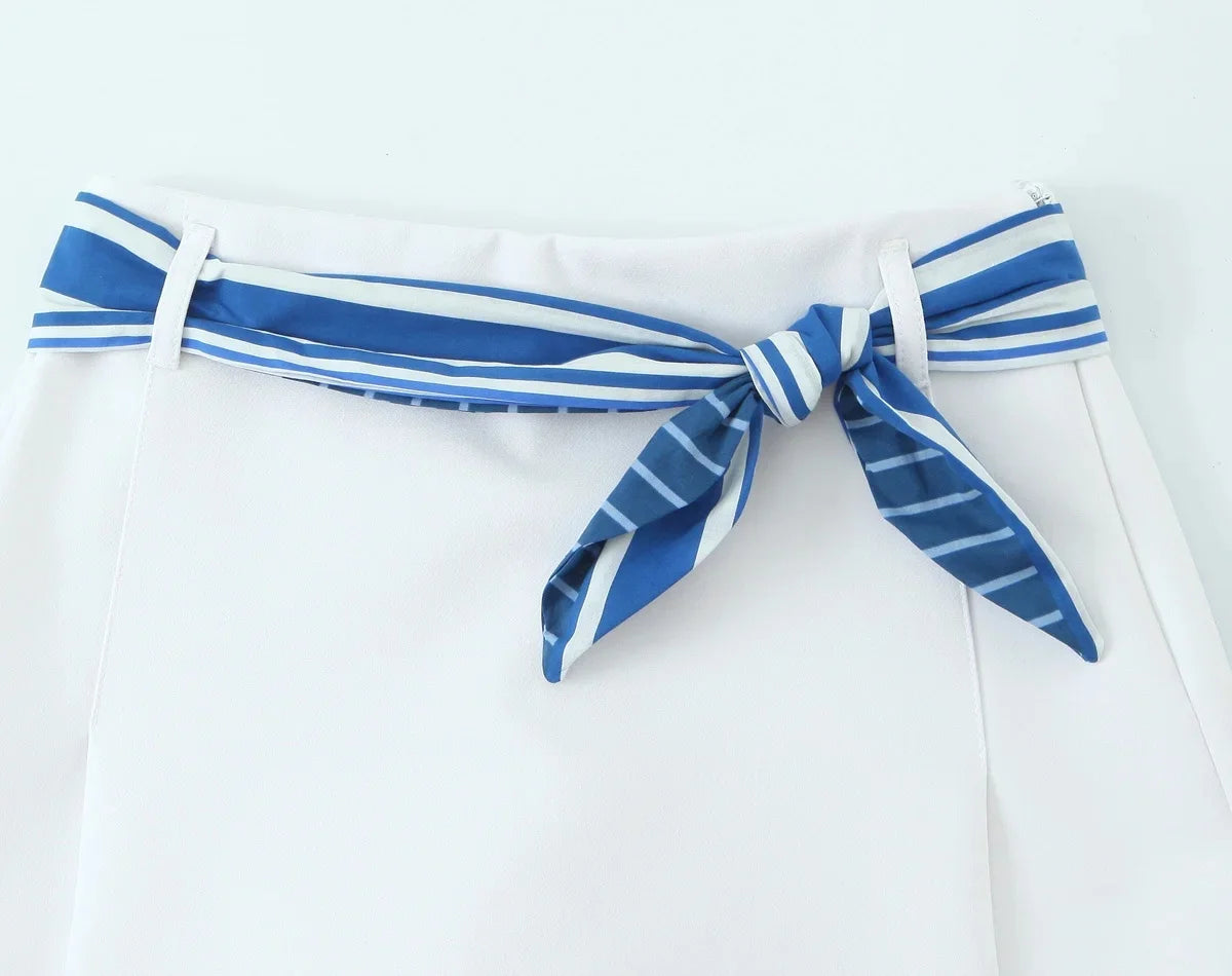 TRAFZA Sweet High Street Slim Lady Set Contrasting Colors Tops Or Belt Shorts 2025 Summer Fall Fashion Holiday Cute Shorts Set Badiee Stylez