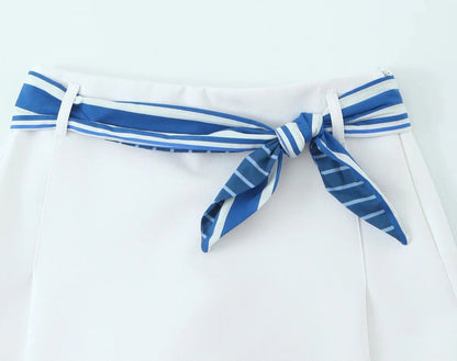 TRAFZA Sweet High Street Slim Lady Set Contrasting Colors Tops Or Belt Shorts 2025 Summer Fall Fashion Holiday Cute Shorts Set Badiee Stylez