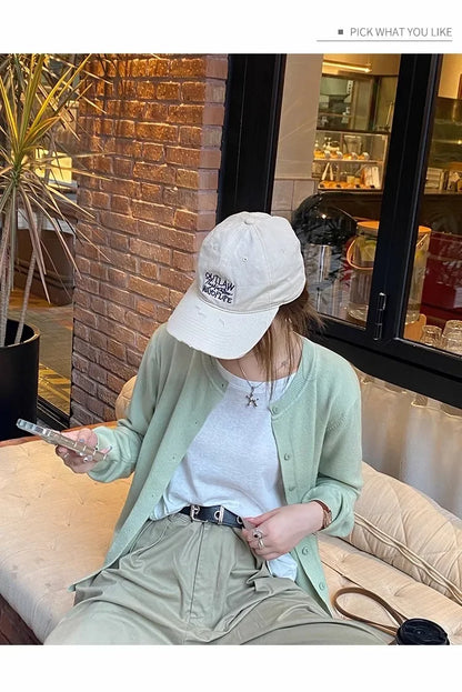 New 2025 Spring Summer Knit Cardigan O-Neck Solid Color Fashion High-Grade Comfortable Slim Casual Knitwear Tops