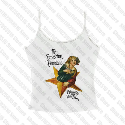 Aesthetic Tops for Women Crop Top Women 2000s Tops With Suspenders Gothic Clothes Vintage Clothing Harajuku Grunge Clothes Y2k White2