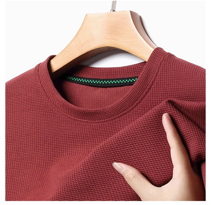 New Summer Waffle Round Neck Short Sleeved T-shirt for Men's Short Sleeved Top Badiee Stylez