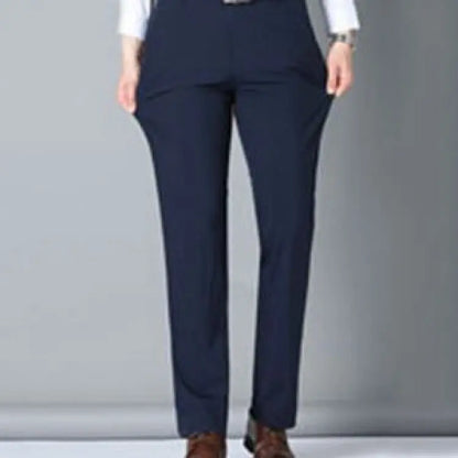 Men's ice silk suit pants Elastic mid-waist baggy trousers Straight business trousers Sapphire CHINA