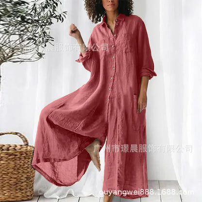 Casual Oversized Womens Jumpsuit 2025 Loose Romper Solid color Single Breasted Beach Playsuit Wide Legs Pants for Women Vestidos Badiee Stylez