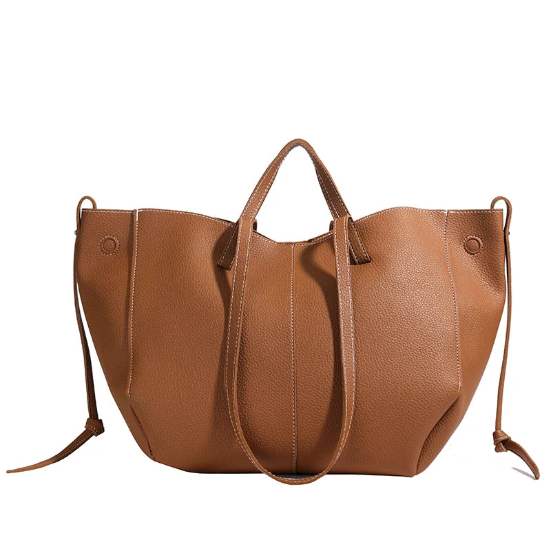 MOODS Branded Underarm Shoulder Bags For Women 2024 Latest Luxury Designer Handbags Soft PU Leather Large Capacity Shopping Tote Brown 49x22x30cm