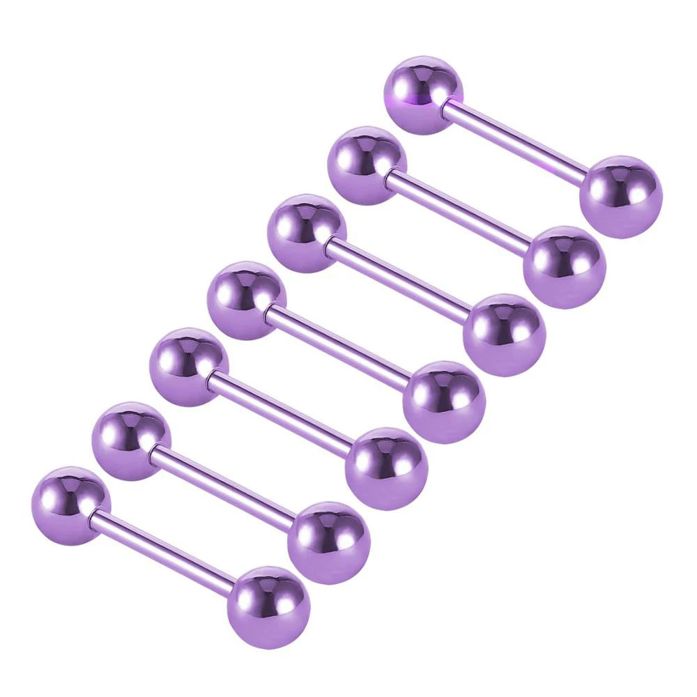 7pcs/lot Titanium Plated Piercing Tongue Rings Bars Girls 14G Tongue Piercing Barbells Stainless Steel Body Jewelry SD84 Badiee Stylez