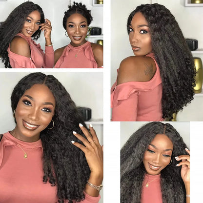 Afro Kinky Straight V Part Wigs with Bouncy Curls Short Synthetic Glueless Wigs for Black Women No Leave Out Clip in Half Wigs Badiee Stylez