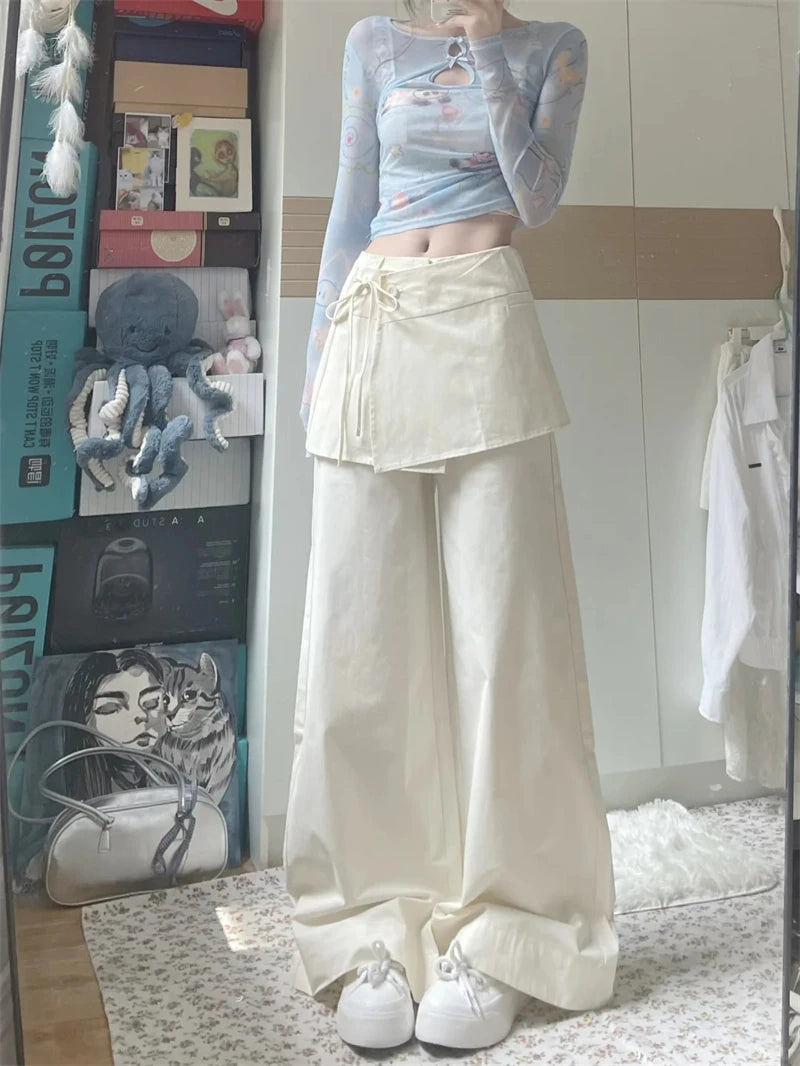 Women's Off White Pants Harajuku Streetwear Oversize Parachute Pants Y2k Retro 2000s Aesthetic Vintage Trousers Fashion Clothes Badiee Stylez