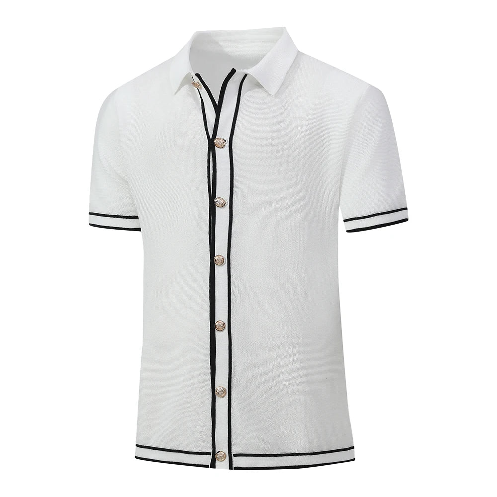Men's Retro Striped Polo - 2025 Summer Collection, Breathable Knit for Confident Casual Style