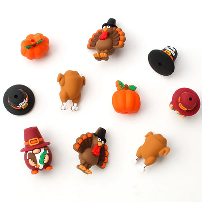 5/10/20pcs Thanksgiving Silicone Beads 3D Pumpkin Turkey Focal Beads for Jewelry Lanyards Keychain Bracelet Making Pen Decor DZ164-MIX