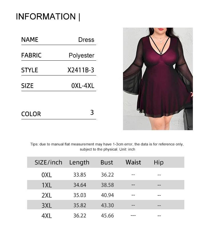 Plus Size 2025 New Sexy Color Crash V Neck Love Heart Flared Sleeve Long Sleeve A Pendulum Dress Short Dress