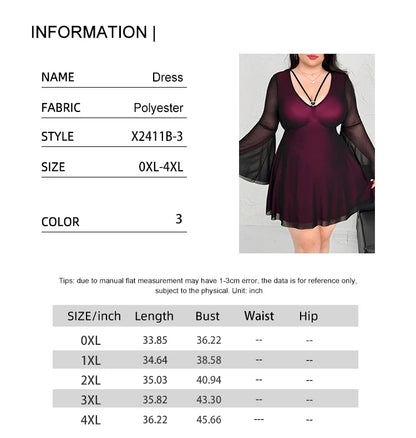 Plus Size 2025 New Sexy Color Crash V Neck Love Heart Flared Sleeve Long Sleeve A Pendulum Dress Short Dress