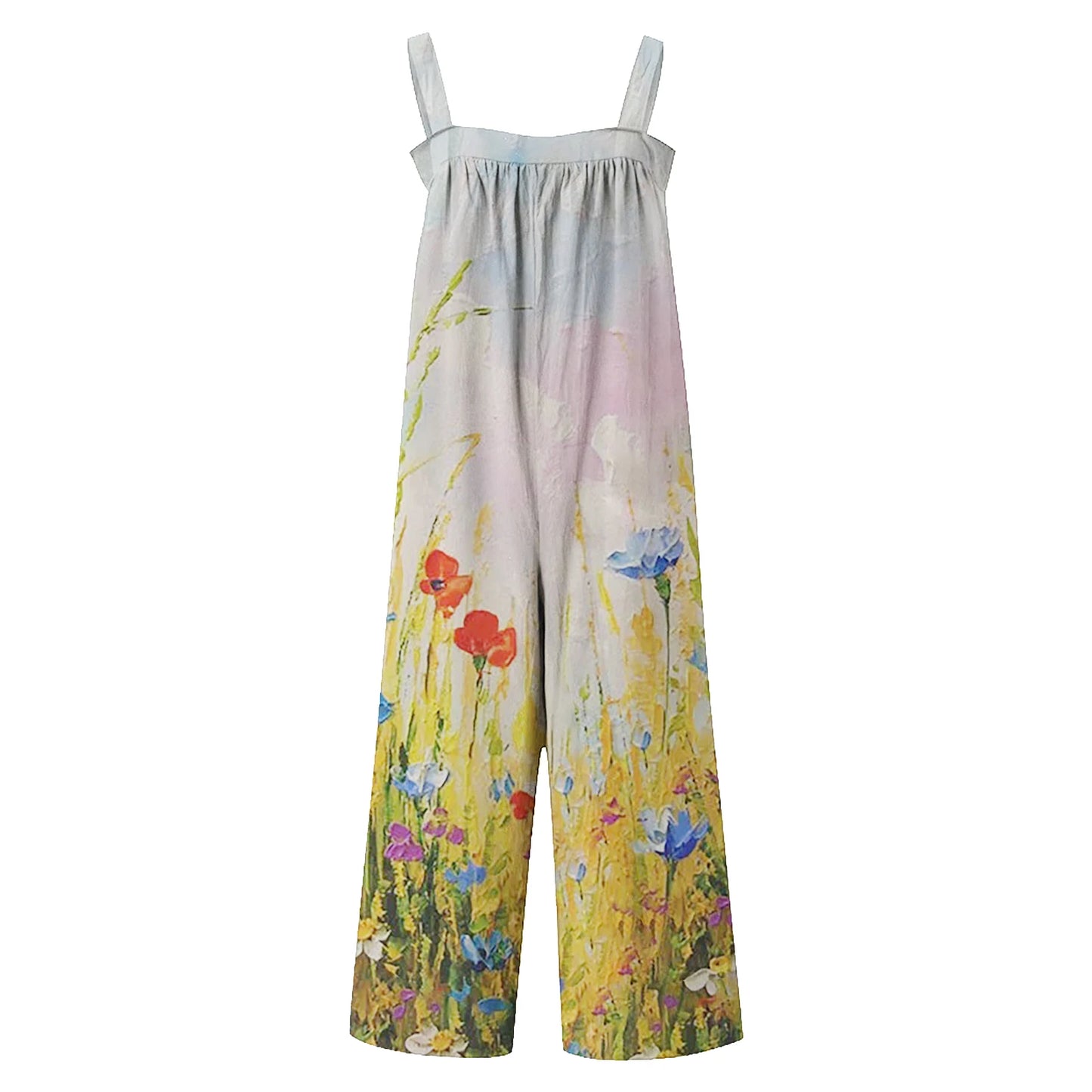 New 2025 Summer Casual Ladies plus Size Floral Romper Pantsuit Popular Sales Comfortable Women's Clothing Floral Print Romper Light Blue