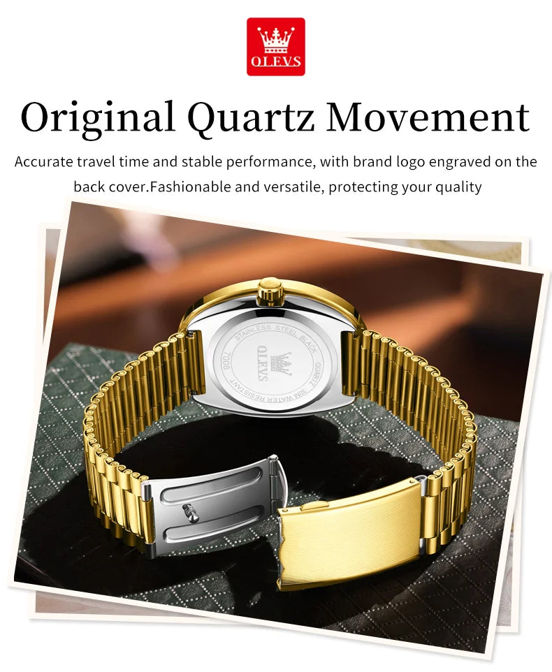 OLEVS Golden Quartz Watch for Women Fashion Elegant Tungsten Steel Case Waterproof Wristwatches Luxury Original Ladies Watch New