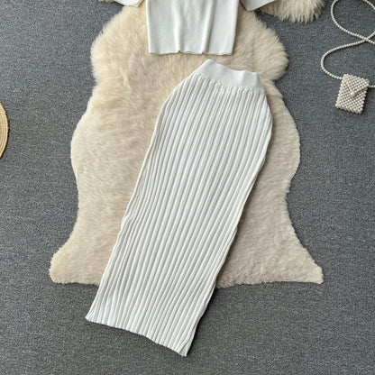 SINGREINY Casual Two Piece Sets Women Summer O Neck Top Elastic Waist Long Skirt Fashion Office Lady Korean Knit Suit