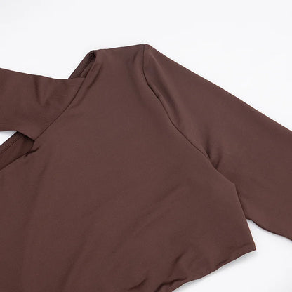 Nsauye Women New Fashion Halter Long Sleeve Mini Hollow Out Irregular Dress Outfits Elegant Sexy Night Club Lace Up Party Dress