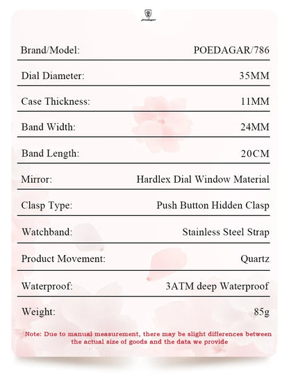 POEDAGAR Original New Woman Watch Stainless Steel Waterproof Luminous Ladies Wristwatch Date Week Elegant Quartz Women's Watches
