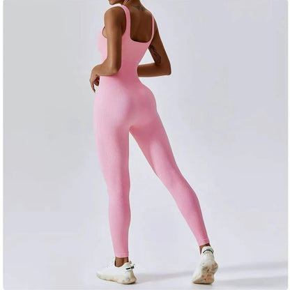 Womens Jumpsuits Sleeveless Yoga Slim Fit Stretch Screw Thread One Piece Romper Sexy Fitness Seamless Pink Sportwears Chest Pads Badiee Stylez