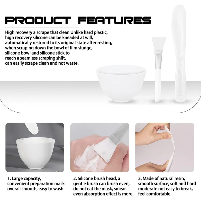 Silicone Face Mask Mixing Bowl Set Mixing Stick Spa Tool Beauty Salon Bowl Spoon Mask Mud Film Brush Silicone Facial Skincare