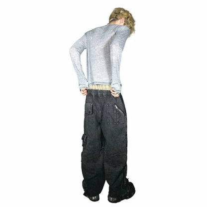 Y2K Fashion Baggy Jeans Denim Cargo Pants Womens Vintage Multi Pocket High Waist New Harajuku Gothic Wide Trouser Streetwear