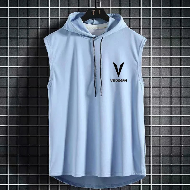 New Summer Hooded Sweatwear New Mens Short Sleeve Loose T-shirt Solid Color Lightweight Hoodie Fitness Breathable Collar Tops