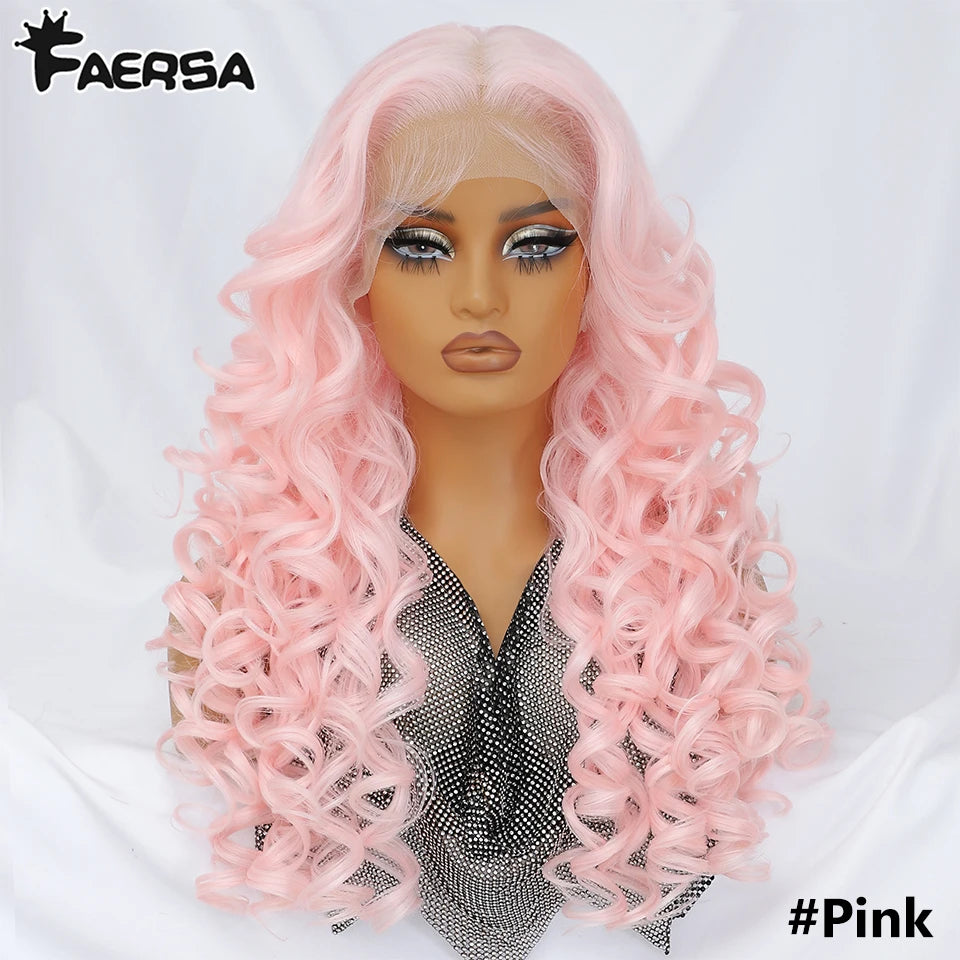 Latisha 13X6 HD Synthetic Lace Front Wigs Curly Pre Plucked Lace Frontal Wig with Bangs for Women Highlight with Babyhair 24Inch Badiee Stylez