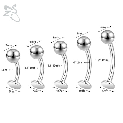 ZS 1 Piece Internal Thread Stainless Steel Belly Button Ring Floating Navel Piercings 14G Curved Umbilical Ring Jewelry 6MM-14MM Badiee Stylez