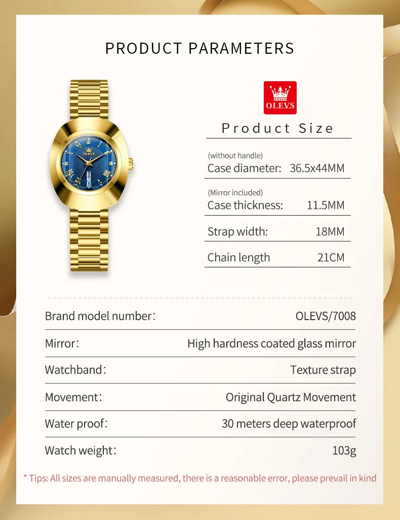OLEVS Golden Quartz Watch for Women Fashion Elegant Tungsten Steel Case Waterproof Wristwatches Luxury Original Ladies Watch New