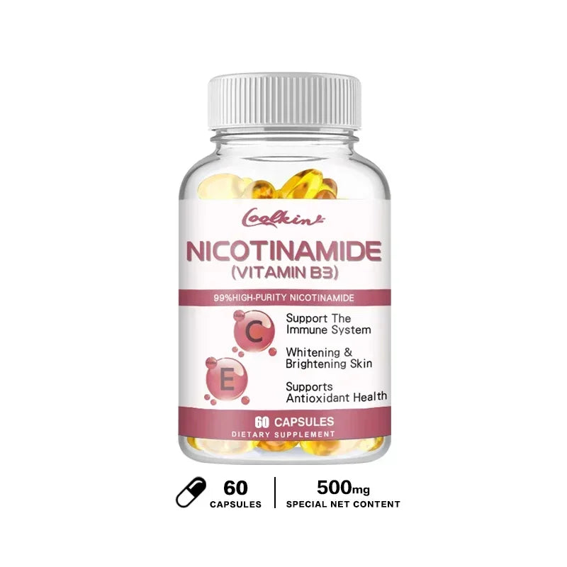 Niacinamide Whitening Capsules - with Vitamin B3, Supports Skin and Immune Health, Reduces Wrinkles and Fights Aging, Non-GMO 60 Capsules